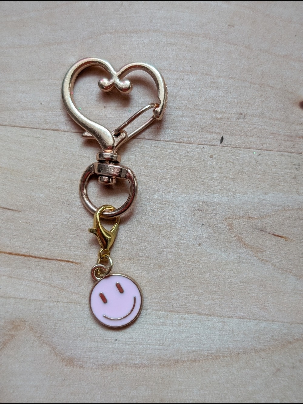 Gold Heart Keychain with Pink Smile Charm - Women Accessories